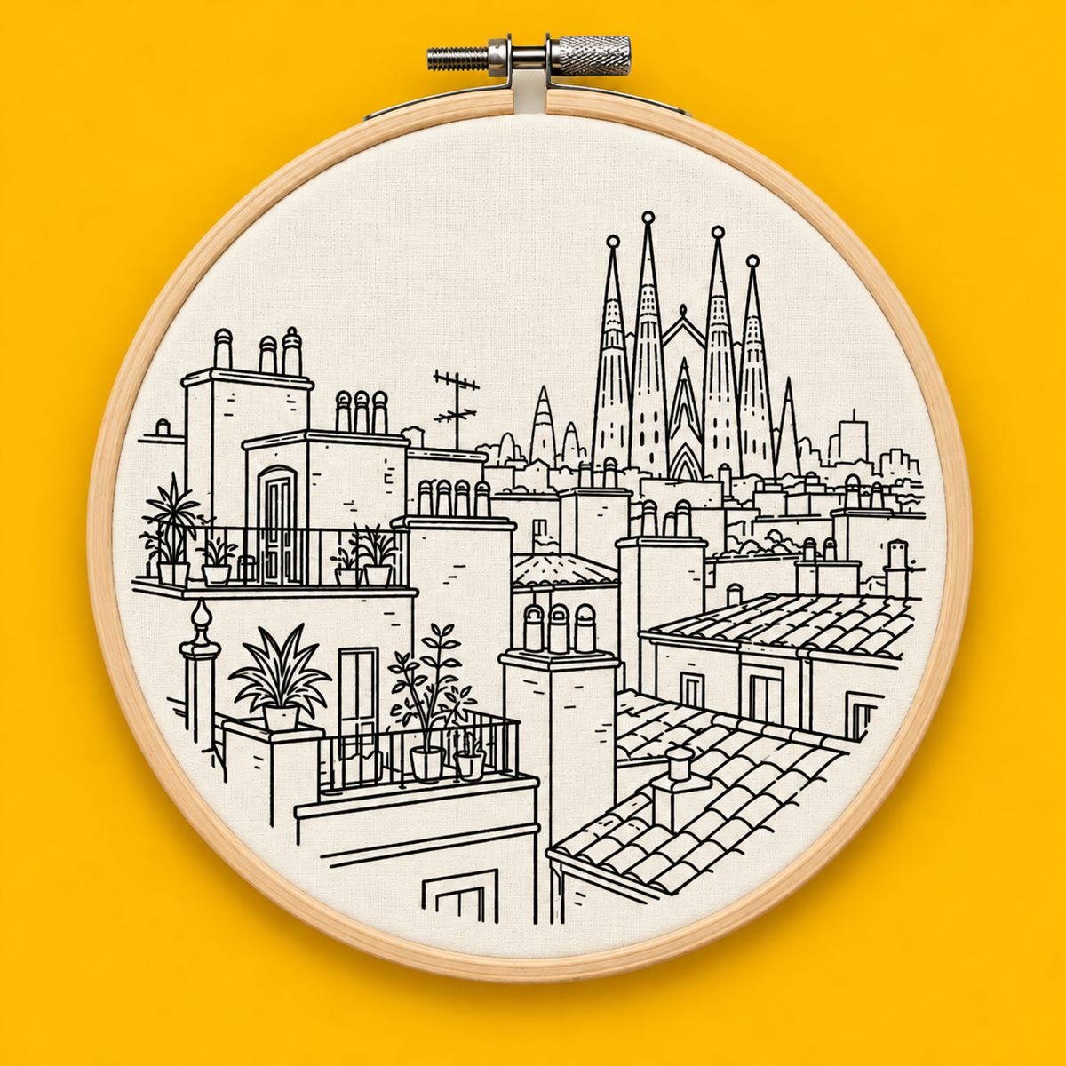 Barcelona Rooftops Embroidery Kit